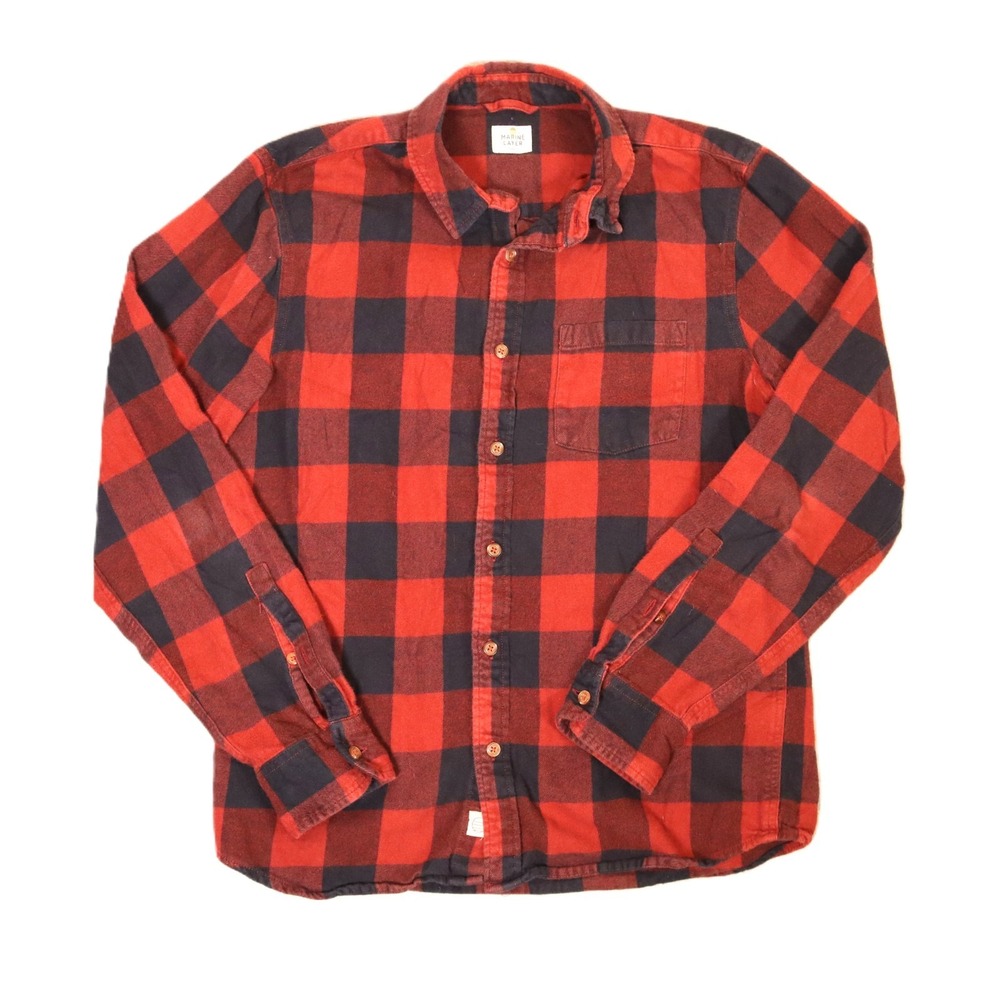 Marine Layer Flannel Shirt Mens Small Red Black Buffalo Check Plaid Cotton Soft